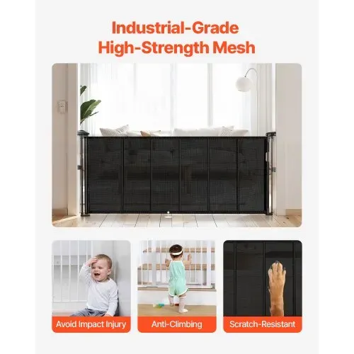 VEVOR einziehbares Babygitter 870 mm hoch, ausziehbar bis 1800 mm breit, Gitter für Kinder oder Haustiere, Netzmaterial, einfach zu installieren, für Innentreppen Türen Flure Spielzimmer Schwarz – Bild 4