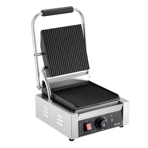 VEVOR kommerzieller Panini-Grill Kontaktgrill 1800 W für Sandwiches Steak Bacon Hamburger, Sandwichmaker Pressgrill aus Edelstahl mit Griff & Temperaturregelung & 22 x 23 cm Heizplatte, Paninipresse – Bild 8
