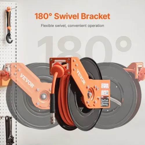 VEVOR Druckluftschlauch Schlauchtrommel, 9,52 mm x 15,24 m Hybrid-Luftschlauch, max. 300 PSI, Schlauchaufroller mit automatischem Aufrollen & Zuleitung, für Decken-/Wandmontage & 180° Schwenkhalterung – Bild 5