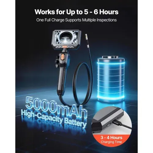 VEVOR Endoskopkamera mit Licht Drehbar, Inspektionskamera mit Zwei-Wege beweglichem Kopf, IP67 Wasserdichte Rohrkamera mit 5 Zoll Display 1,5 m Kabel 5000 mAh Akku, 6,2 mm Boreskopkamera für Auto Haus – Bild 5
