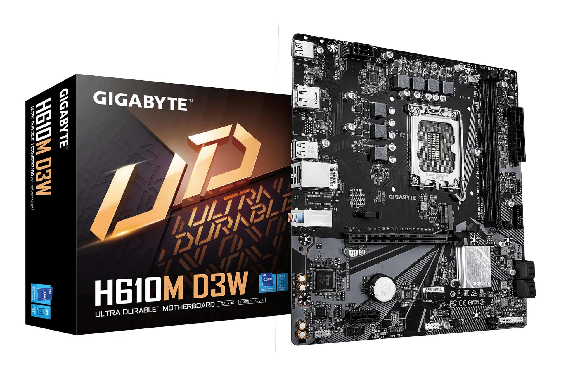 GIGABYTE H610M D3W Mainboard – Unterstützt Intel Core Prozessoren der 14. Generation, 5+1+1 Phasen VRM, bis zu 5600MHz DDR5, 1xPCIe 3.0 M.2, 1GbE LAN, USB 3.2 Gen 1 GIGABYTE H610M D3W Mainboard – Unterstützt Intel Core Prozessoren der 14. Generation, 5+1+1 Phasen VRM, bis zu 5600MHz DDR5, 1xPCIe 3.0 M.2, 1GbE LAN, USB 3.2 Gen 1