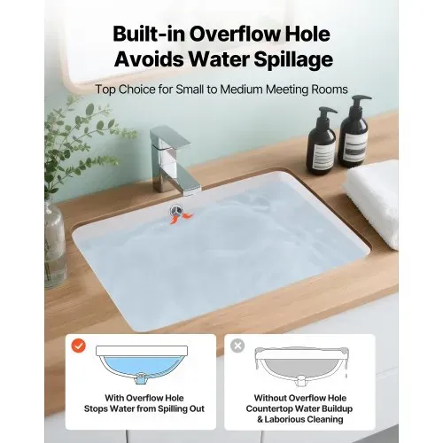 VEVOR Unterbauwaschbecken Handwaschbecken 515 x 385 mm rechteckiges Spülbecken aus Keramik mit Überlaufloch, moderne Unterbauspüle Küchenspüle für kleine Räume, Badezimmerwaschbecken Weiß – Bild 3