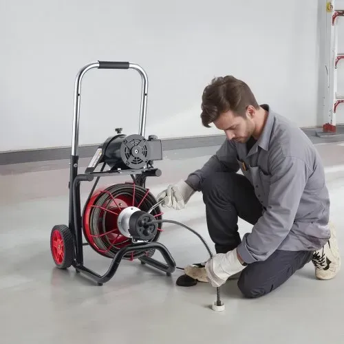 VEVOR Rohrreinigungsmaschine φ13 mm x 30 m, Reinigungsspirale mit Rädern, Automatischer Zufuhr, 8 Schneidmessern & Pneumatischem Fußschalter, Rohrreinigungsgerät für Rohre von 50 bis 150 mm – Bild 7