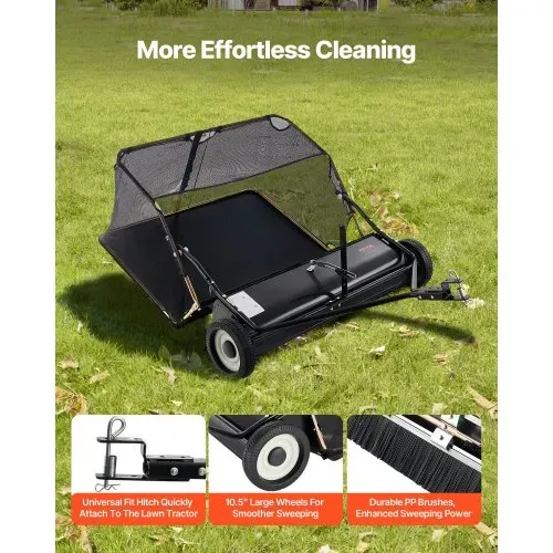 VEVOR Rasenkehrmaschine, 132 cm Kehrbreite, Laubkehrmaschine mit verstellbare Kehrhöhe, Rasenkehrer mit 736 L, Laubkehrer, Anhänge-Kehrmaschine für Rasentraktor, Garten, Hof, Rasenpflege – Bild 3