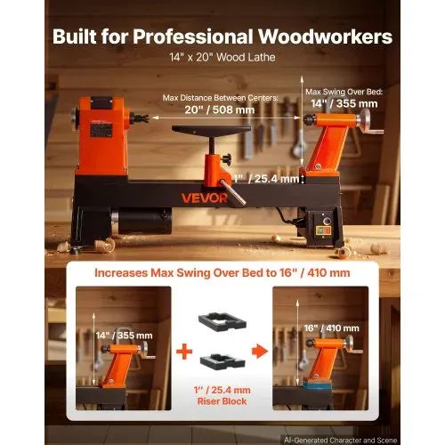 VEVOR Drechselbank 355 x 508 mm 750 W 1 PS Holzdrehmaschine 150-3500 U/min für Tischbeine und Spazierstöcke, Robuster Gusseisenrahmen, Überstromschutz, Erhöhungsblock und Zubehör für Holzarbeiten VEVOR Drechselbank 355 x 508 mm 750 W 1 PS Holzdrehmaschine 150-3500 U/min für Tischbeine und Spazierstöcke, Robuster Gusseisenrahmen, Überstromschutz, Erhöhungsblock und Zubehör für Holzarbeiten