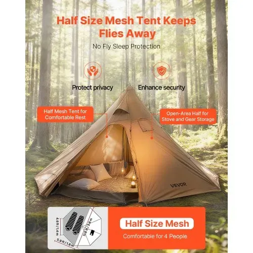 VEVOR Campingzelt für 4 Personen, Tipi-Zelt mit Ofenanschluss & Innenzelt, tragbare Wintercampingzelte mit Schneefang, wasserdichte 4-Jahreszeiten-Schutzzelte zum Angeln & Rucksackreisen VEVOR Campingzelt für 4 Personen, Tipi-Zelt mit Ofenanschluss & Innenzelt, tragbare Wintercampingzelte mit Schneefang, wasserdichte 4-Jahreszeiten-Schutzzelte zum Angeln & Rucksackreisen