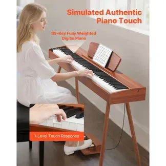 VEVOR Digitalpiano, 88 Tasten vollgewichtet anschlagdynamisch, E-Piano-Tastatur mit Notenständer, Dreifachpedal, Netzteil, 280 Töne, unterstützt kabellose Verbindung, für Anfänger, Holzfarbe VEVOR Digitalpiano, 88 Tasten vollgewichtet anschlagdynamisch, E-Piano-Tastatur mit Notenständer, Dreifachpedal, Netzteil, 280 Töne, unterstützt kabellose Verbindung, für Anfänger, Holzfarbe