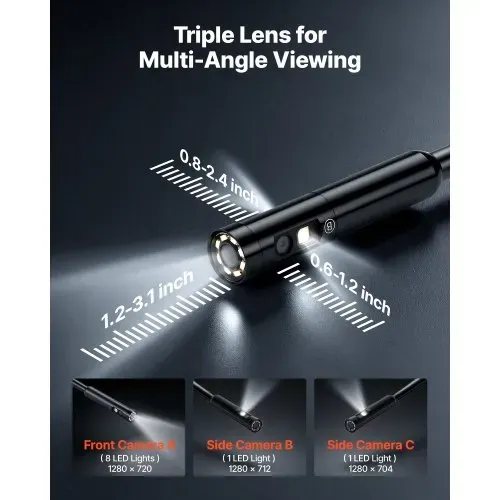 VEVOR Triple Lens Endoskopkamera mit Licht, Inspektionskamera mit 5 Zoll Bildschirm 10 m Kabel & 5000mAh Akku, 8 mm Rohrkamera mit 8X Zoom & IP67, Boroskopkamera mit Handgriff für Auto Rohre Abfluss VEVOR Triple Lens Endoskopkamera mit Licht, Inspektionskamera mit 5 Zoll Bildschirm 10 m Kabel & 5000mAh Akku, 8 mm Rohrkamera mit 8X Zoom & IP67, Boroskopkamera mit Handgriff für Auto Rohre Abfluss