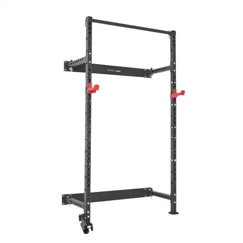 VEVOR Power Cage Klappbar 454 kg Belastbar, Wandmontiertes Power Rack, Multifunktionales Krafttrainingsgerät mit Landminenbefestigung & verstellbaren J-Haken & Klimmzugstange für Heimfitnessstudio – Bild 10
