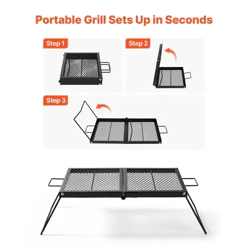 VEVOR Klappbarer Grillrost für Lagerfeuer 758 x 383 x 235 mm Campinggrill, Tragbarer Tischgrill aus Kohlenstoffstahl mit Beinen und Griff, Grillgitter für Offenes Grillen im Freien, Camping und Garten – Bild 3
