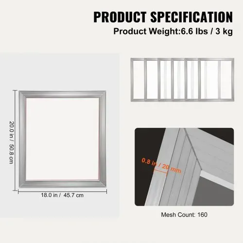 VEVOR Siebdruck Kit, 6 Stk. Aluminium Siebdruckrahmen, 18 x 20 Zoll Siebdruckrahmen mit 160 Mesh, Hochspannungs-Nylon Mesh & Dichtungsband für T-shirts, DIY Druck usw. – Bild 6