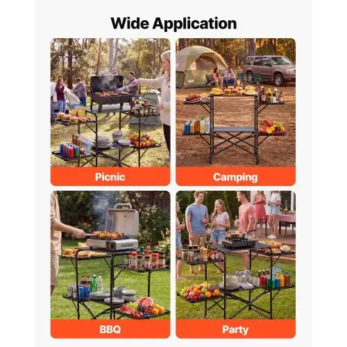 VEVOR Klappbare Campingküche, Campingkochstation mit 4 Beistelltischen, Hitzebeständiger Tischplatte und Tragetasche, Tragbare Camping-Küchenstation Ideal für Picknick, Grillen und Wohnmobilreisen – Bild 5