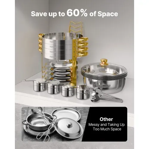 VEVOR Chafing Dish Buffet Speisenwärmer mit 4 Behältern in voller Größe (4,7 L), runder Catering-Wärmespender mit Glasdeckel & Wasserpfanne & klappbarer Ständer, für Hochzeiten Buffet Gold – Bild 4
