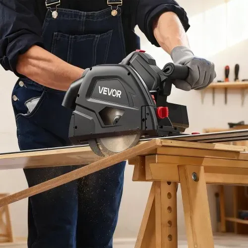 VEVOR Tauchsäge, 165,1 mm, Handkreissäge mit 48-Zahn-Hartmetall-Sägeblatt, Winkelverstellung 0–45°, Schnitttiefe 55 mm, für Holz & Kunststoff, Führungsschiene Nicht im Lieferumgang Enthalten – Bild 7
