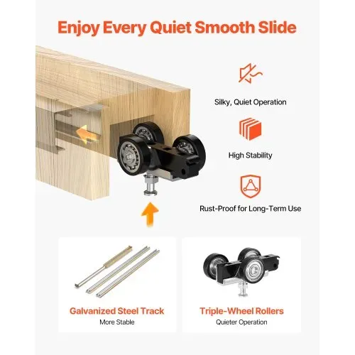 VEVOR Schiebetürrahmen-Set für 610–914 mm breite & 2032 mm hohe Türen, Schiebetürsystem-Set aus verzinkter Stahl & Holz mit Zwei-Wege-Soft-Close-Mechanismus & sanftem Gleiten, für Wohnzimmer – Bild 3