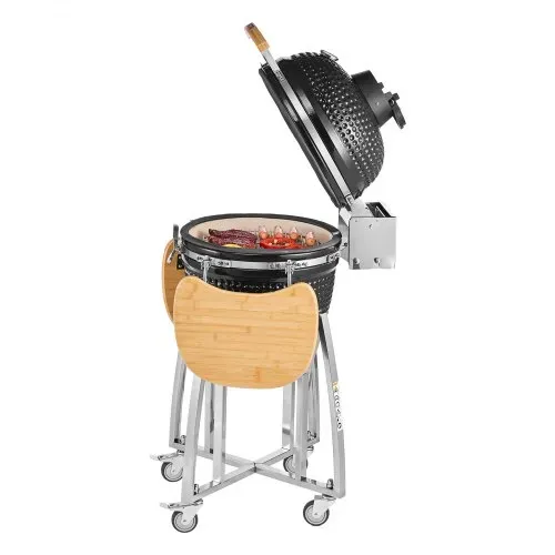 VEVOR Kamado Grill, Keramikgrill, Smoker Ø 450 mm, mit Holzgriffen, Seitenablagen, Metallstand mit Rollen & Thermometer bis 400°C, oberer & unterer Luftstrom, für BBQ, Grillen, Kochen & Backen Outdoor – Bild 10