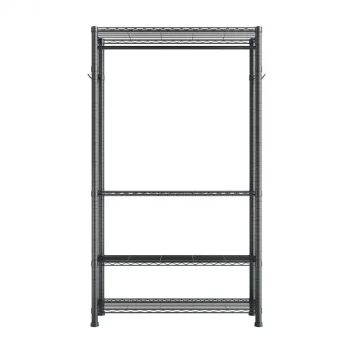 VEVOR Kleiderständer Garderobenständer (höhenverstellbar) aus Karbonstahl mit 1 Kleiderstange & 227 kg Tragkraft & 4 Regalen & 8 Haken, für Schlafzimmer Bekleidungsgeschäft Garderobe Flur – Bild 10
