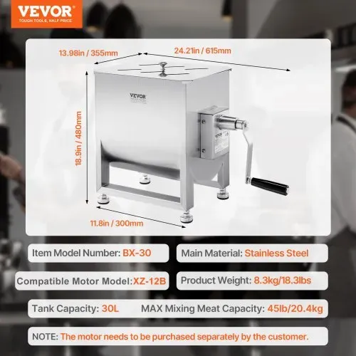 VEVOR manueller Fleischmischer 30 L Fleischverarbeitungsgerät (maximales Mischen von 20,4 kg Fleisch), Fleischmischer aus Edelstahl, Wurstmischer mit Untersetzungsgetriebe, Handmixer für Hackfleisch – Bild 6
