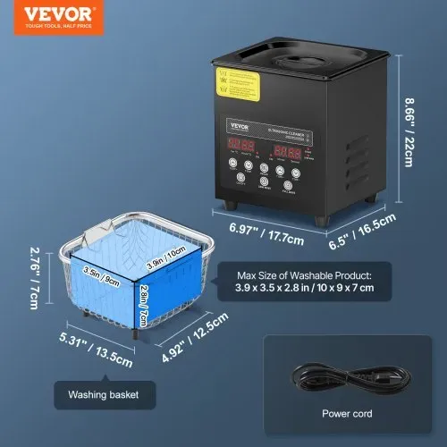 VEVOR 2 L Ultraschallreiniger 60 W digitales Ultraschallreinigungsgerät mit Schonmodus & verbesserter Entgasung, 40 kHz industrieller Schmuckreiniger mit Heizung & Timer, für Brillen Uhren Schwarz – Bild 6