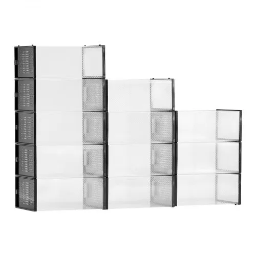 VEVOR Schuhaufbewahrungsboxen stapelbare Schuhboxen (12 Stk.) passend bis US-Größe 11, modulare Schuh-Organizer aus Kunststoff zur Aufbewahrung von High Heels & Stiefeln & Hüten, schwarzer Rahmen VEVOR Schuhaufbewahrungsboxen stapelbare Schuhboxen (12 Stk.) passend bis US-Größe 11, modulare Schuh-Organizer aus Kunststoff zur Aufbewahrung von High Heels & Stiefeln & Hüten, schwarzer Rahmen