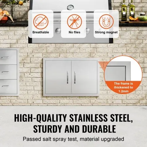 VEVOR Grill-Zugangstür, 711 x 482 mm, Doppelte Außenküchentür, Flächenbündig Montierte Edelstahltür, Vertikale Wandtür mit Griffen, für Grillinsel, Grillstation, Außenschrank – Bild 2