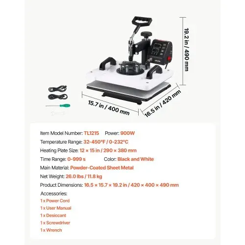 VEVOR Transferpresse 29x38cm Sublimationmaschine 900W Textilpresse, Schwenkarm Schnelles & Gleichmäßiges Aufheizen Zeit- & Temperaturregelung T-Shirts Stoffbeutel Kissenbezüge Socken – Bild 6
