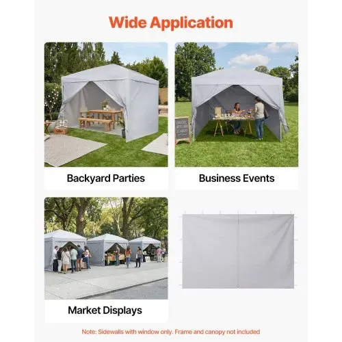 VEVOR 4x Seitenwände für Pavillon, Seitenteile für 3 x 3 m Faltpavillon, Wasserfeste Seitenplanen mit Sonnenschutz PU-Beschichtung, Seitenwand mit Reißverschlusstür für Outdoor-Events Camping, Weiß – Bild 6