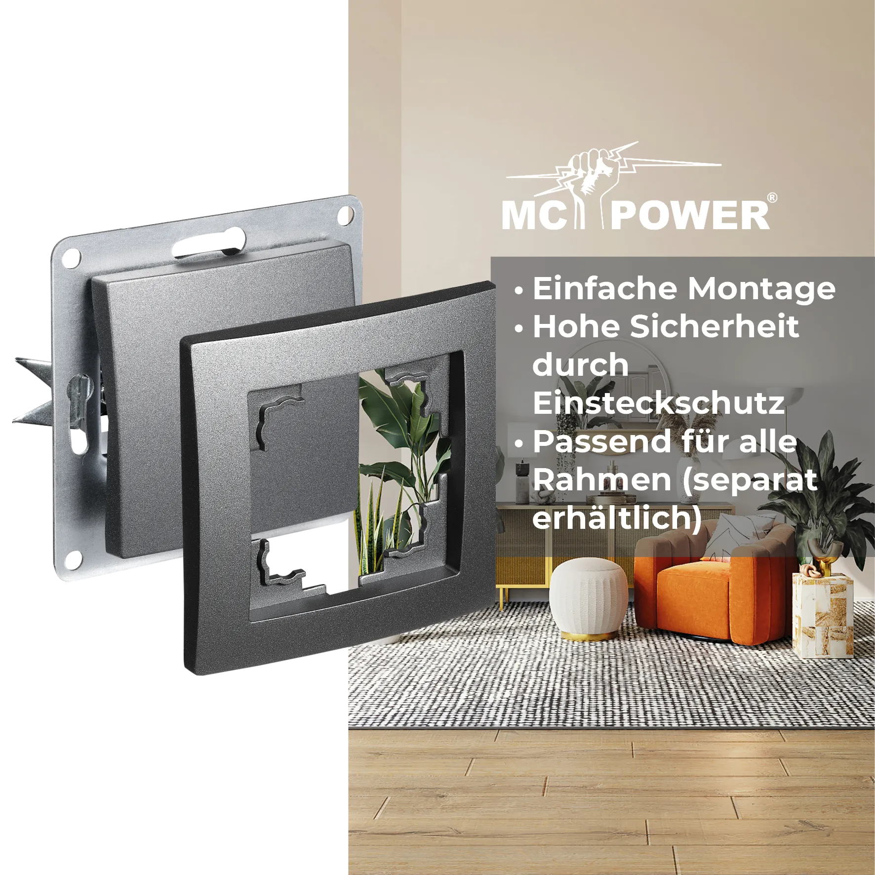 Kreuzschalter McPower ''Flair'', 250V~/10A, UP, anthrazit – Bild 4