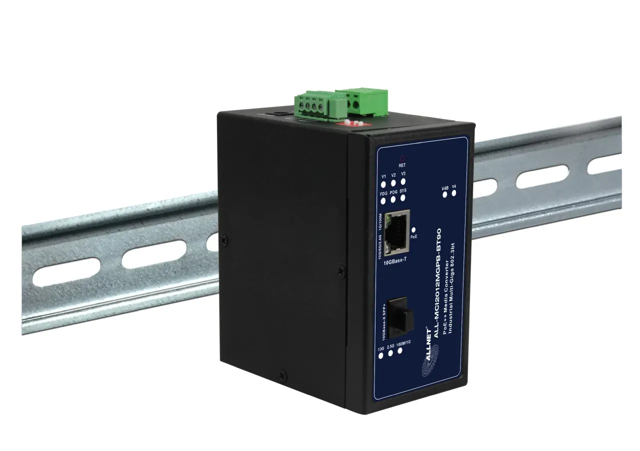 ALLNET Medienkonverter Industrial PoE (15,4W/30W/60W/90W) 10G-BASE-SX/-LX Single-/ Multimode SFP+ to RJ45 MultiG • Power-Booster 12~57VDC • DIN • ALL-MCI2011P-60W – Bild 2