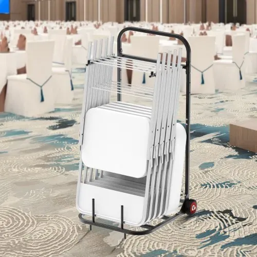 VEVOR Stuhlkarre, Klappbarer Stuhlständer, 45 kg Tragkraft, robuster Stuhlwagen zum Aufhängen von 10 Stühlen, Stuhlaufbewahrungswagen aus Metall mit Gummirädern, Stuhlhalter zum Schieben, Mattschwarz – Bild 7