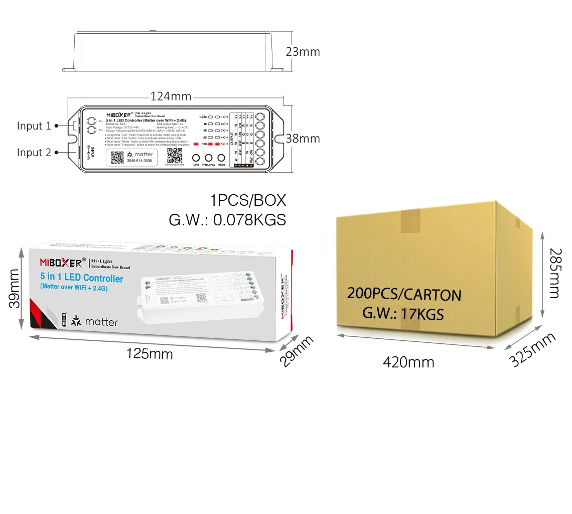 MiBoxer ML5 LED Controller 5in1 RGB-WW (RGB-CCT) DC12~24V Matter Over WiFi + 2.4G – Bild 4