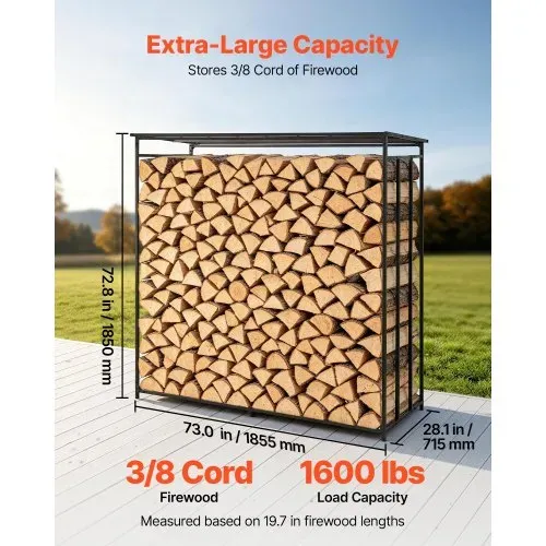 VEVOR Kaminholzregal 3/8 Cord Brennholzregal Feuerholzregal 1855x715x1850mm, für Kamin, Terrasse & Balkon, Rahmen aus Kohlenstoffstahl Pulverbeschichtet, Tragfähigkeit 730 kg, Kapazität 1962 L Schwarz VEVOR Kaminholzregal 3/8 Cord Brennholzregal Feuerholzregal 1855x715x1850mm, für Kamin, Terrasse & Balkon, Rahmen aus Kohlenstoffstahl Pulverbeschichtet, Tragfähigkeit 730 kg, Kapazität 1962 L Schwarz