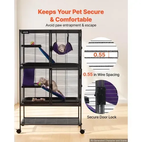VEVOR Kleintierkäfig Metall Frettchenkäfig Kleintiergehege 77x52x130 cm, Frettchen Chinchillas Gleithörnchen Meerschweinchen & Kaninchen 4-Stöckig 13,97 mm Drahtabstand Feststellbare Schwenkrolle – Bild 3