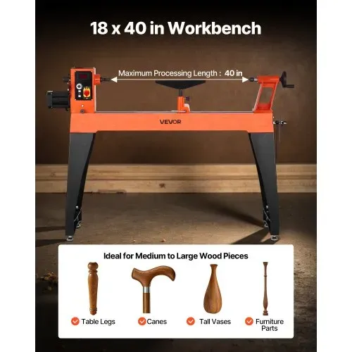 VEVOR Drechselbank, 2 PS, Drechselmaschine mit variabler Drehzahl von 0 bis 3200 U/min, Drehtischmaschine 457x1020 mm Werkbank, Drehbank, für mittlere bis große Holzbearbeitungsprojekte – Bild 2