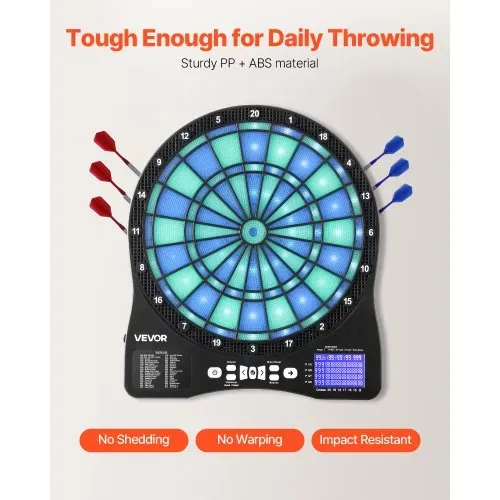 VEVOR Elektronische Dartscheibe, E-Dartboard mit LED-Beleuchtung, 48 Spielen & 500 Variationen, inkl. 6 Dartschäften mit Flights & 50 Ersatz-Pfeilspitzen, LCD mit Cricket-Punktestand, für 8 Spieler – Bild 4