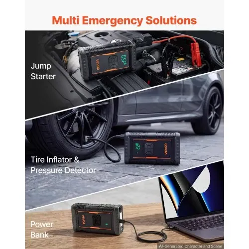 VEVOR Starthilfe Powerbank mit Luftkompressor 1600 A Spitzenleistung für 6,0-L-Benzin- / 3,0-L-Dieselmotoren, 150 psi Reifendruck, Automatische Abschaltung, 12-V-Ladegerät und LED-Taschenlampe VEVOR Starthilfe Powerbank mit Luftkompressor 1600 A Spitzenleistung für 6,0-L-Benzin- / 3,0-L-Dieselmotoren, 150 psi Reifendruck, Automatische Abschaltung, 12-V-Ladegerät und LED-Taschenlampe