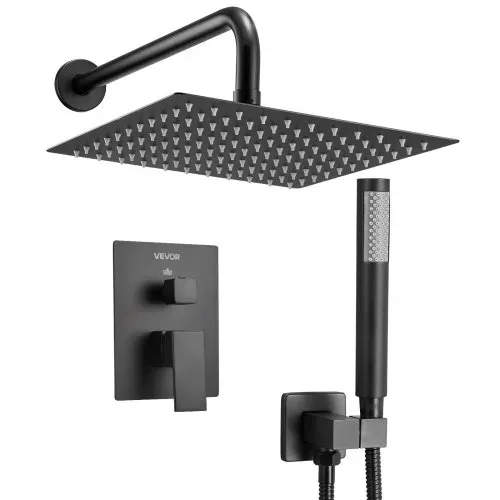 VEVOR Duscharmatur Regenduschsystem fürs Badezimmer Duschsystem mit 254 mm quadratischen Regenduschkopf & Handbrause, wandmontierte Badezimmerarmaturen mit Messingventil & Zierset, Mattschwarz – Bild 9