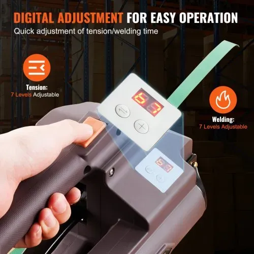 VEVOR Elektrische Umreifungsmaschine, für 0,39"-0,75" PP-PET-Bänder, tragbares elektrisches Umreifungswerkzeug mit Digitalanzeige, 2 x 4000 mAh batteriebetriebenes automatisches Umreifungswerkzeug für Verpackungskartonpaletten – Bild 4