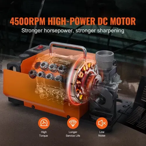 VEVOR Bohrerschleifgerät 120 W Bohrerschleifmaschine 4500 U/min Schärfstation 45# Stahl Bohrerschärfgerät 95-135° Einstellbarer Spitzenwinkel 11 Spannzangen Geeignet für Bohrerdurchmesser φ3–13 mm – Bild 4