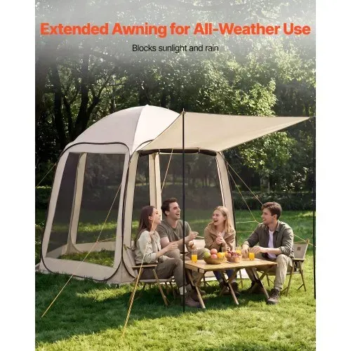 VEVOR Campingzelt, 304,8 x 280,4 cm, Pop-up-Zelt mit ausziehbarer Markise, tragbares Partyzelt für 4–8 Personen mit Tragetasche und Seitenwänden, für Terrasse und Outdoor-Aktivitäten, Beige – Bild 5