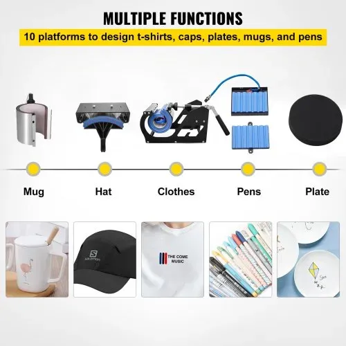 VEVOR 10 in 1 Hitzepresse 38 x 30 cm Transferpresse 360-Grad-Drehbar Multifunktionale Sublimation Weiß Textilpresse Heißpresse Maschine T-Shirtpresse Becherpresse Tassenpresse für Hüten Tellern Tassen – Bild 2