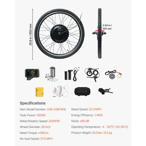 VEVOR 1000 W Elektro-Fahrrad Kit, 48 V 420 U/min φ650mm Vorderrad-E-Bike-Nabenmotorsatz mit verbessertem Geschwindigkeitsregler, Gasgriffsatz, LCD-Display und PAS-System für Rennrad – Bild 6