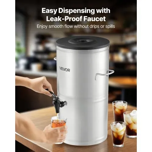 VEVOR Eisteespender Getränkespender aus 304 Edelstahl 15 L Getränkedispenser mit Zapfhahn & Griff, geeignet für heiße und kalte Getränke, für Eistee, Kaffee, Wasser in Cafés und Restaurants – Bild 3