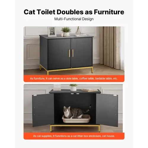 VEVOR Katzenschrank, 700x450x545 mm, Katzentoilette mit Metallbeinen & -griff, Katzenklo Schrank, Katzenhaus passend für die meisten Katzentoiletten, für Schlafzimmer & Wohnzimmer, Schwarz – Bild 5