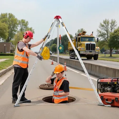 VEVOR Dreibein-Set für beengte Räume, Rettungsdreibein mit Hebevorrichtung, 1179 kg Winde, Rettungssystem, 30 m Kabel, Rettungsstativ mit Absturzsicherung, 1,6–2,45 m Arbeitshöhe – Bild 7