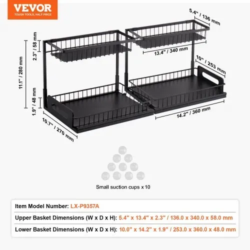 VEVOR Ausziehbarer Spülschrank-Organizer mit 2 Ebenen unter Waschbecken Regal (27x36x28 cm) Gewürzregal Küchenregal ausziehbares Lagerregal Organizer 648x394x330 mm (Installationsgröße) – Bild 6