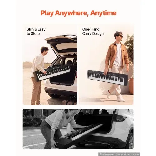VEVOR Digitalpiano mit 88 Tasten Halbgewichtet E-Piano mit Ständer für Anfänger und Fortgeschrittene, 128 Klänge, 128 Rhythmen, HiFi-Stereolautsprecher, 3,5-mm-Kopfhörerbuchse, Sustain-Pedal – Bild 4