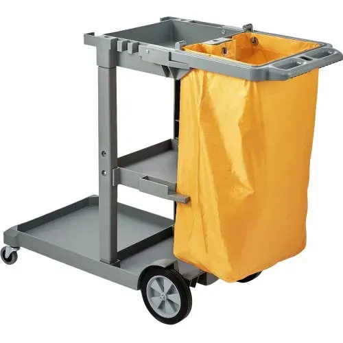 VEVOR Reinigungswagen Putzwagen mit 3 Fächern, Hygienewagen Reinigungswagen 90,7 kg Tragfähigkeit, Grau PP Wischwagen Systemwagen mit PVC-Müllsack, Geeignet für Büros, Einkaufszentren, Hotels – Bild 8