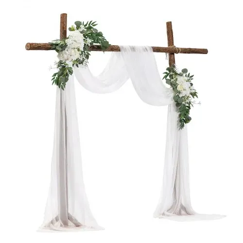 VEVOR Blumenset für Hochzeit Bogen, weiße Blumen für Traubogen mit Vorhängen (3er-Set) – 2 Blumenarrangements, 1 transparente Vorhänge, für Zeremoniensträuße, (Ohne Holzbogenständer) – Bild 10