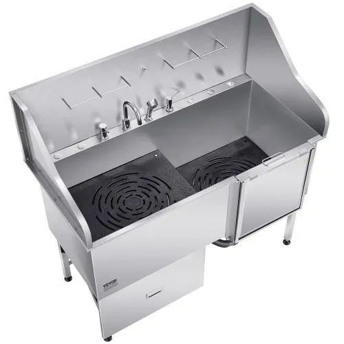 VEVOR 304 Edelstahl-Hundewaschstation, 154,9 cm große Pflegebadewanne mit rutschfester, flacher Rampe, Schublade, Warm- und Kaltwasserhahn, All-in-One-Badewanne für Pflegesalons, für alle Größen geeignet (rechte Tür) – Bild 9